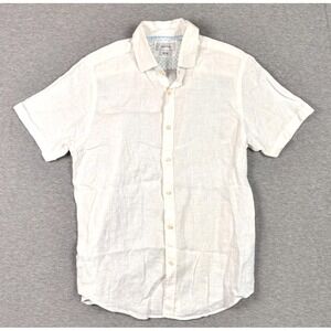 Porter & Ash Linen Blend Shirt Men's Medium White Short Sleeve Button Up